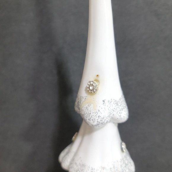 Christmas Tree 12" Decor White Silver Glitter‎ Rhinestone Holiday Decoration - Picture 5 of 7